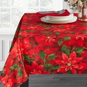 NEW Poinsettia Elegance Red Christmas Holiday Tablecloth 60 X 84 Oblong